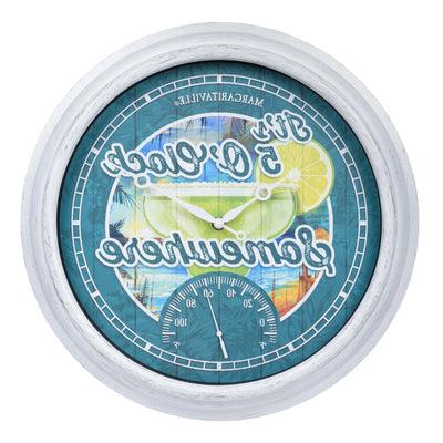 433-3841MV6T 15.75-inch Margaritaville Indoor/Outdoor Wall Clock w/ Temperature